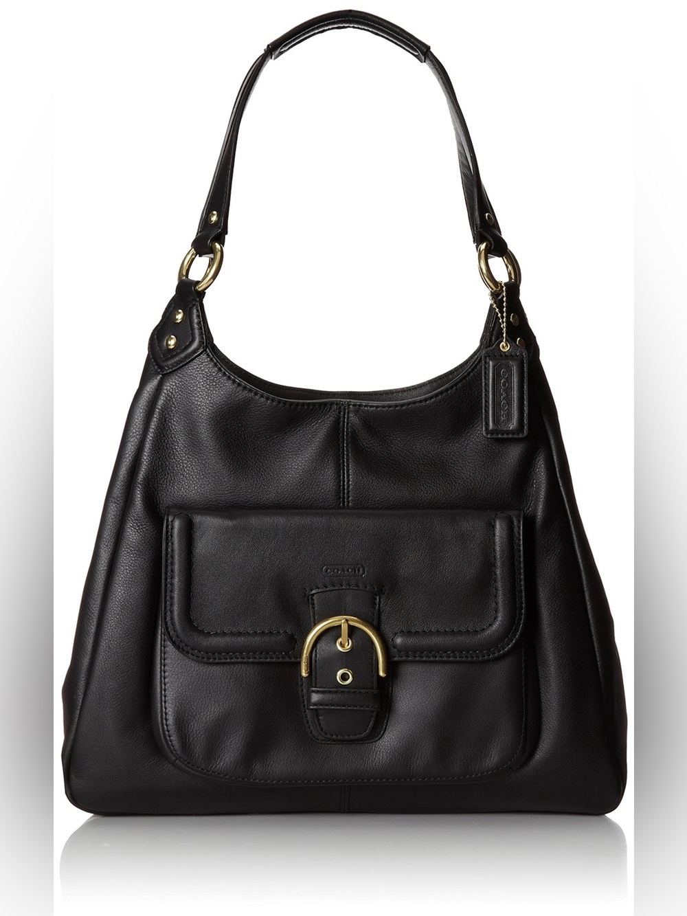 Coach Black Leather Hobo Shoulder Bag Buckle Pocket Brass Y2K